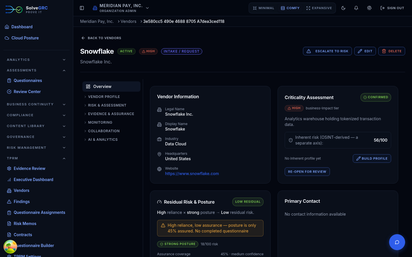 Vendor detail page